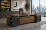 executive desks, ceo desks, wooden desks, large capacity executive desks, with a privacy panel and side cabinets