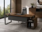 executive desks, office desks, executive executive desks, wooden office desks, office desks, wood grain finish, with a desk apron, high quality, dark oak, gray,