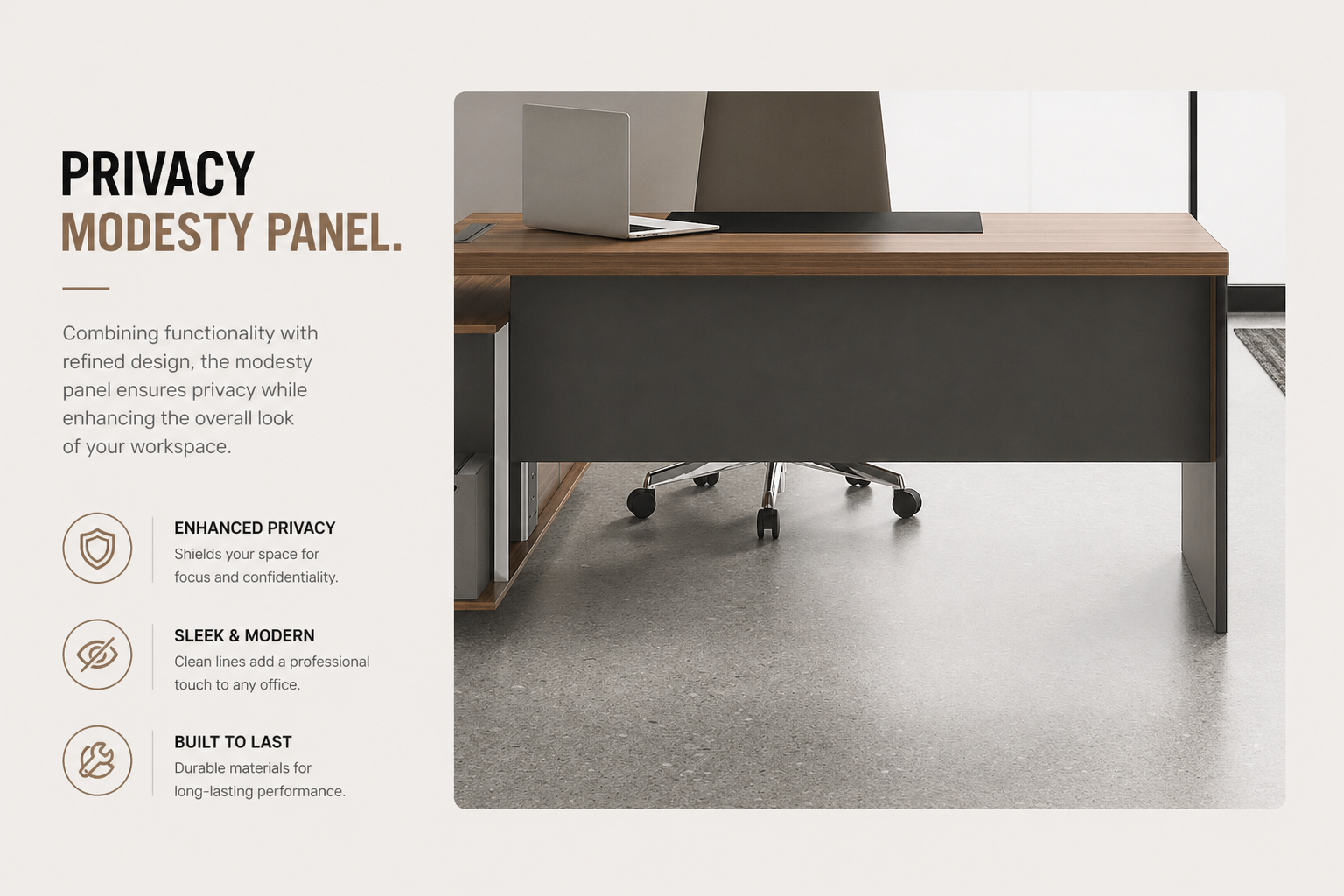 a desk with open storage compartments, featuring a minimalist design and built to last (复制)