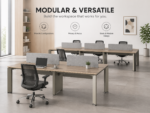 executive desk, executive office desk, wood grain finish, spacious storage, with a privacy panel and side cabinet, wide desktop, solid construction, teak/khaki (复制)