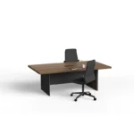 high end executive desk that can be joined to form a conference table, featuring a dark wood grain design