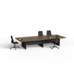 high end executive desk that can be joined to form a conference table, featuring a dark wood grain design