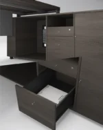 executive desks, office desks, executive executive desks, wooden office desks, office desks, wood grain finish, with a desk apron, high quality, dark oak, gray,
