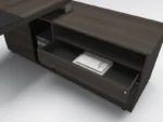 executive desks, office desks, executive executive desks, wooden office desks, office desks, wood grain finish, with a desk apron, high quality, dark oak, gray,