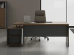 a desk with open storage compartments, featuring a minimalist design and built to last (复制)