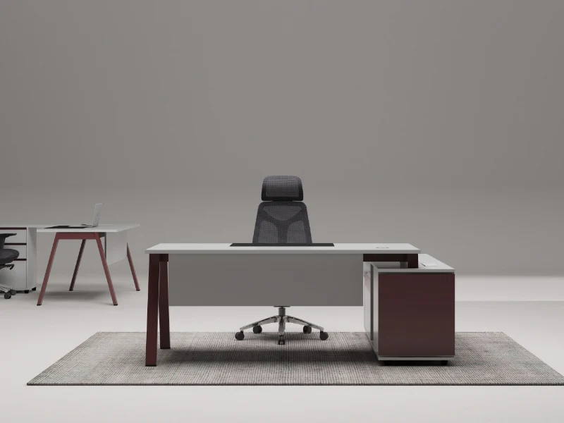 high end executive desk that can be joined to form a conference table, featuring a dark wood grain design (复制)