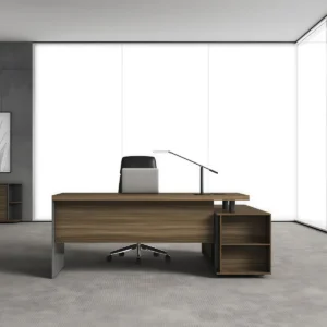 a desk with open storage compartments, featuring a minimalist design and built to last (复制)
