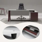high end executive desk that can be joined to form a conference table, featuring a dark wood grain design (复制)
