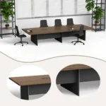 high end executive desk that can be joined to form a conference table, featuring a dark wood grain design