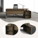 a desk with open storage compartments, featuring a minimalist design and built to last (复制)
