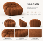 Fluffy Pumpkin Boucle Accent Chair, Round Bubble Leisure Sofa, Cozy Upholstered Lazy Lounge Chair for Living Room & Bedroom - Image 2