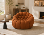 Fluffy Pumpkin Boucle Accent Chair, Round Bubble Leisure Sofa, Cozy Upholstered Lazy Lounge Chair for Living Room & Bedroom
