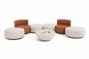 modular curved sectional sofa, cream & terracotta round modular couch, contemporary organic modern upholstered combination sofa for living room