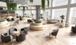 modern office waiting area & meeting lounge furniture set, complete seating solution with modular booth, lounge chair, side table & ottoman, upholstered fabric for commercial & public spaces (复制)