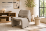 modern sculptural accent chair, curved organic upholstered single sofa, contemporary fluid design lounge chair for living room & bedroom