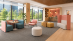 modern office waiting area & meeting lounge furniture set, complete seating solution with modular booth, lounge chair, side table & ottoman, upholstered fabric for commercial & public spaces