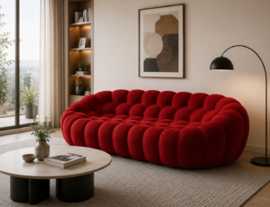 retro red curved bubble sofa