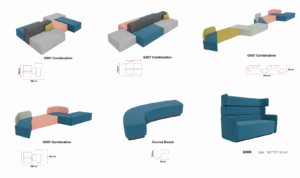 g907 & g906 series modular sectional sofa, multi color combination lounge couch, contemporary flexible modular fabric sofa for living room, office & public spaces