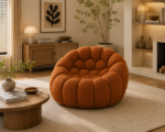 fluffy pumpkin boucle accent chair, round bubble leisure sofa, cozy upholstered lazy lounge chair for living room & bedroom