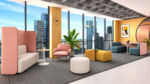 modern office waiting area & meeting lounge furniture set, complete seating solution with modular booth, lounge chair, side table & ottoman, upholstered fabric for commercial & public spaces