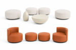 modular curved sectional sofa, cream & terracotta round modular couch, contemporary organic modern upholstered combination sofa for living room