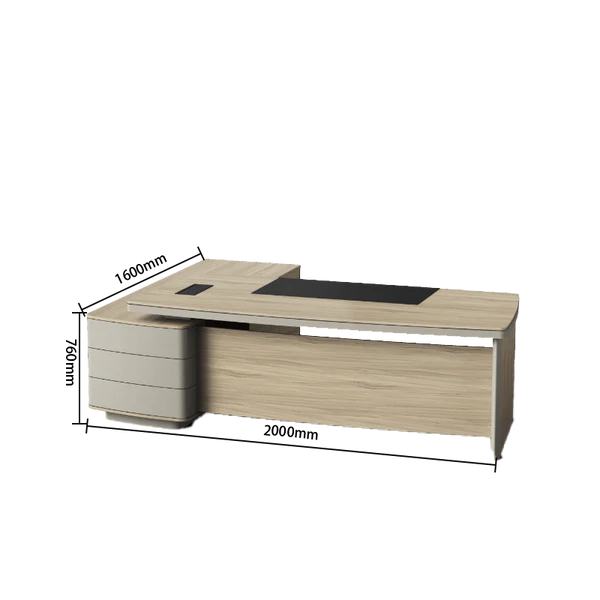 executive desk, president's desk, wooden desk, office desk, large capacity, with modesty panel and side cabinet, wide tabletop, teak, khaki, lbz xy p003