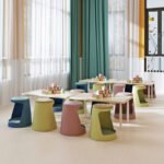 library/cafe mobile round stool with wheels, removable linen cushion for easy cleaning