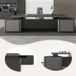 executive desk, president's desk, wooden desk, for executive office, work desk, office desk, wood grain finish, large capacity, with modesty panel and side cabinet, lbz xy p009