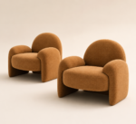 Curved-back, cozy armchair