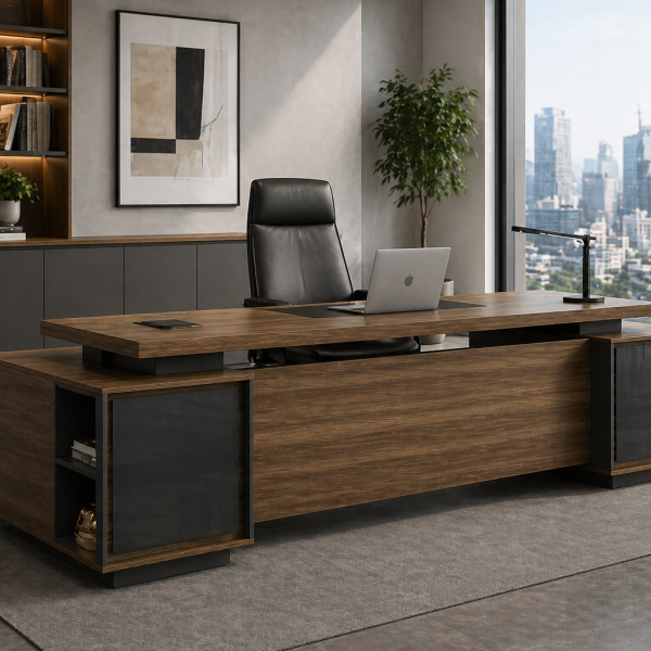 executive desks, ceo desks, wooden desks, large capacity executive desks, with a privacy panel and side cabinets