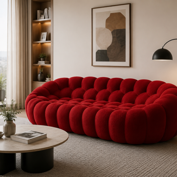 retro red curved bubble sofa