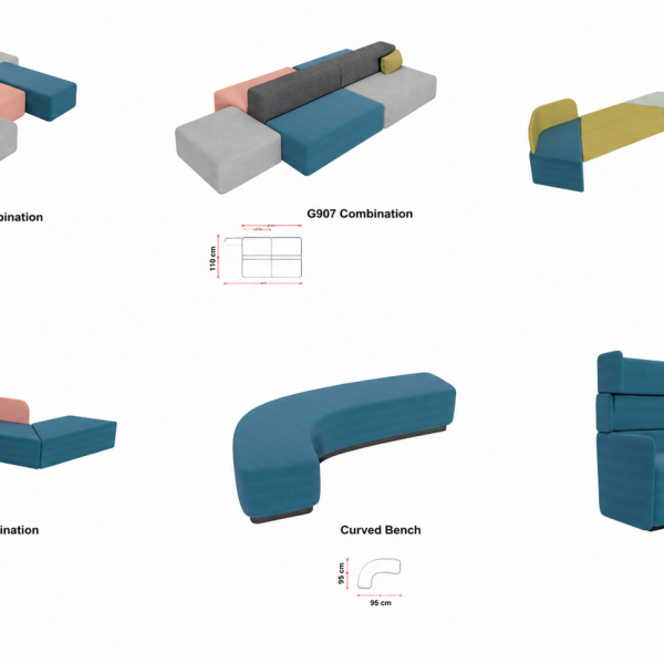 g907 & g906 series modular sectional sofa, multi color combination lounge couch, contemporary flexible modular fabric sofa for living room, office & public spaces