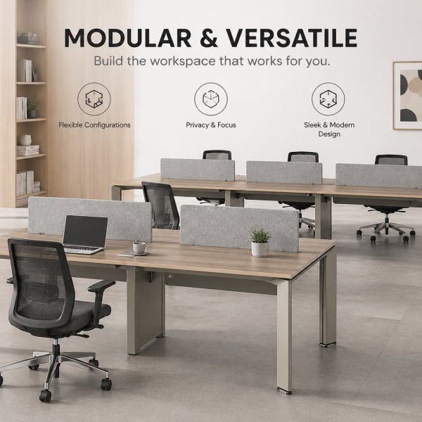 executive desk, executive office desk, wood grain finish, spacious storage, with a privacy panel and side cabinet, wide desktop, solid construction, teak/khaki (复制)