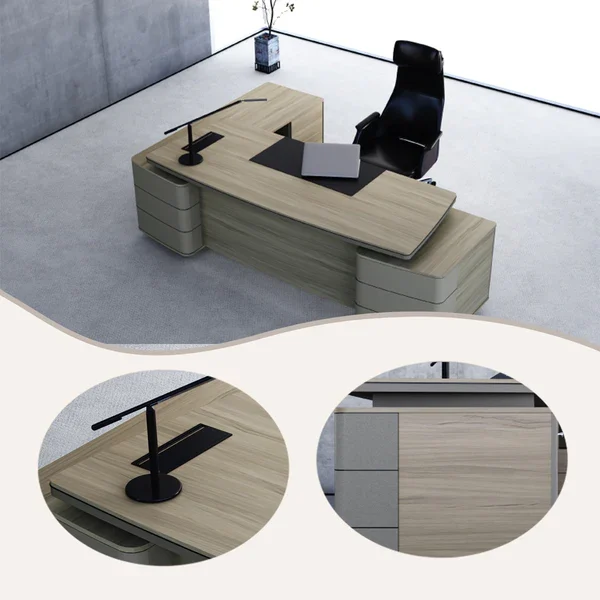 executive desk, president's desk, wooden desk, for executive office, work desk, office desk, with modesty panel and side cabinet, wide tabletop, lbz xy p001