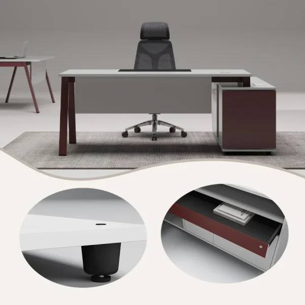 high end executive desk that can be joined to form a conference table, featuring a dark wood grain design (复制)
